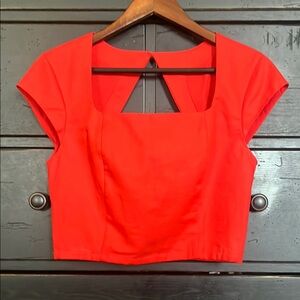 Ann Taylor Orange Red Crop Cap Sleeve Blouse